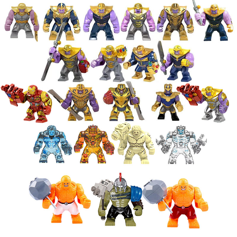 Lego Minifigure Holder - マーベルのスーパーヒーローキャラクター、サノス、ストーンマン、ハルクの積み木、ミニ組み立ておもちゃ、子供のホリデーギフト